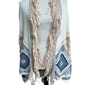 Anthropologie Angel of the North Boho Fringe Crochet Kimono Cardigan One Size